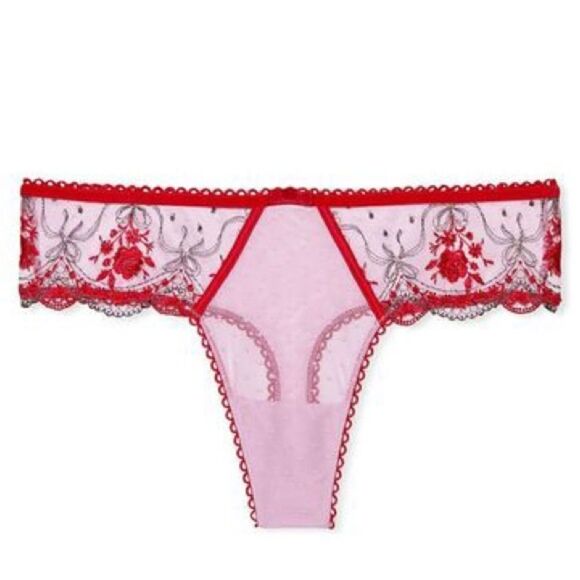 Victorias Secret Very Sexy Rose and Bows Embroidered Sheer Mesh Thong Panty - Picture 5 of 5